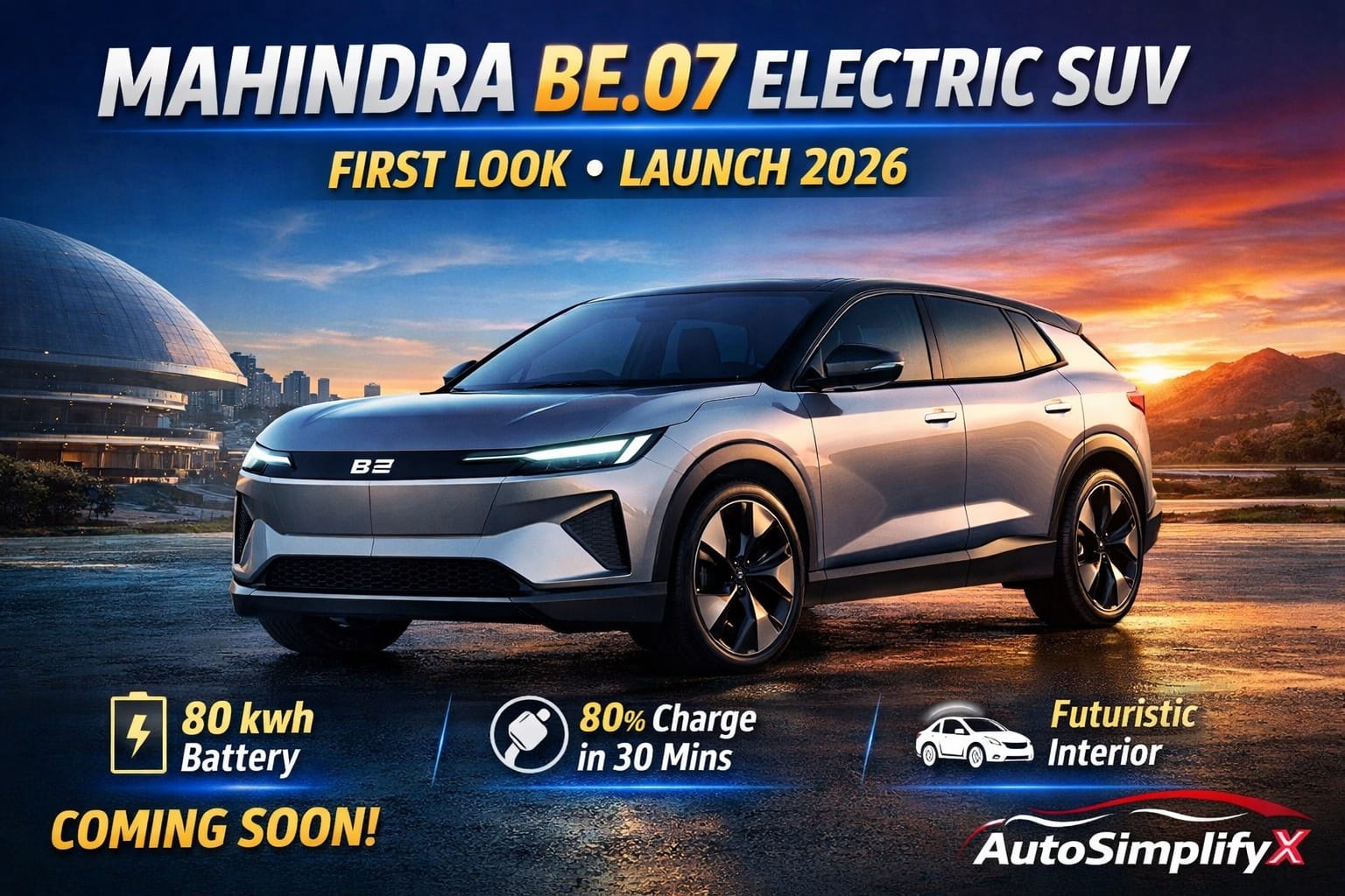 Mahindra BE.07 Electric SUV first look showcasing futuristic design, electric SUV concept, launch expected in 2026