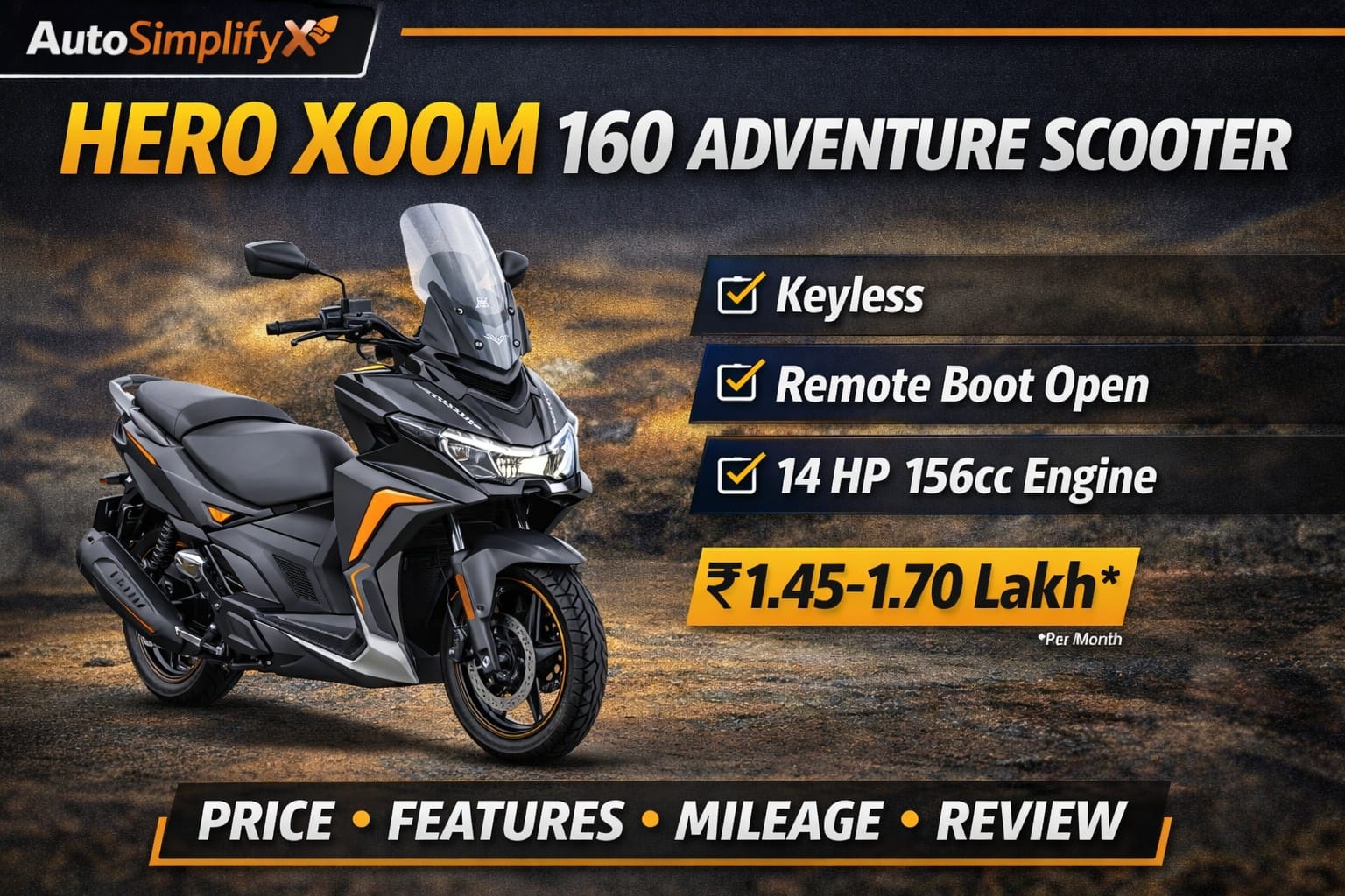 Hero Xoom 160 adventure maxi scooter front view