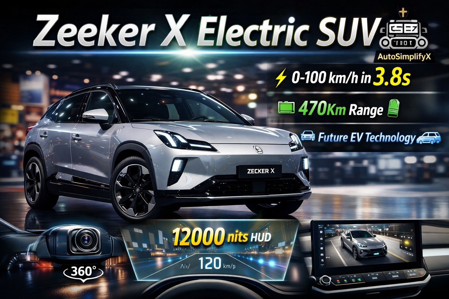 Zeeker X Electric SUV with 470km range, 0-100 km/h in 3.8 seconds, 12000 nits HUD and advanced EV technology